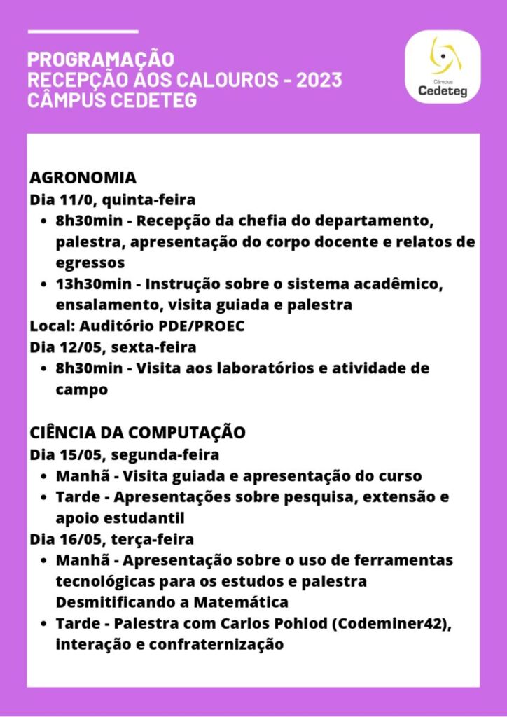 ECT+ na Recepção dos calouros da Escola de Ciências e Tecnologia para o  semestre 2023.1 