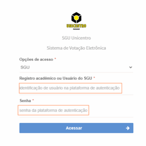 Campos de identificação para login no sistema de eleição