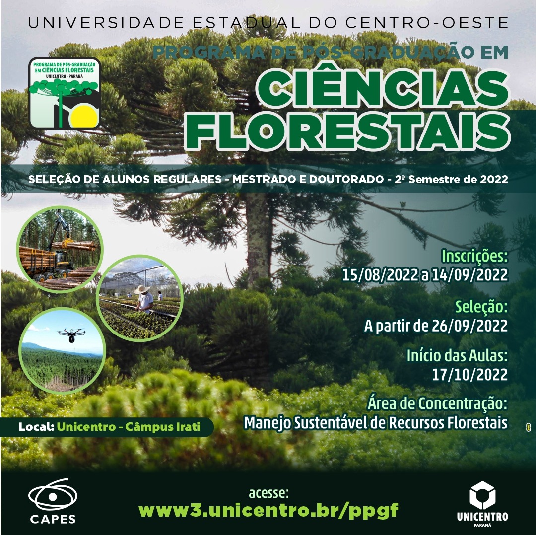 Programa de Pós-Graduação em Ciências Florestais está com inscrições abertas para novos alunos