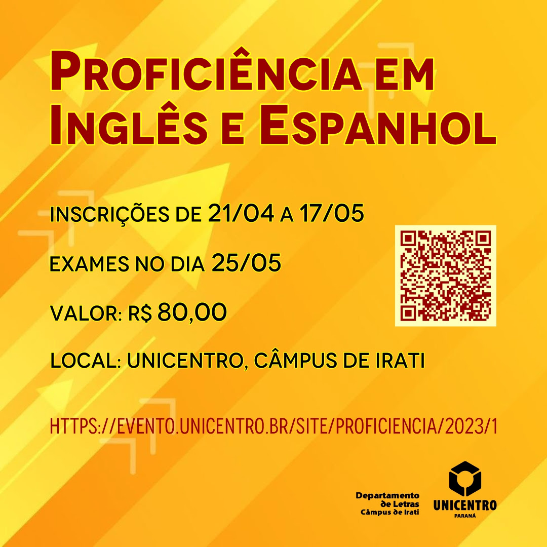 Departamento de Letras de Irati abre inscrições para exames de proficiência em inglês e espanhol