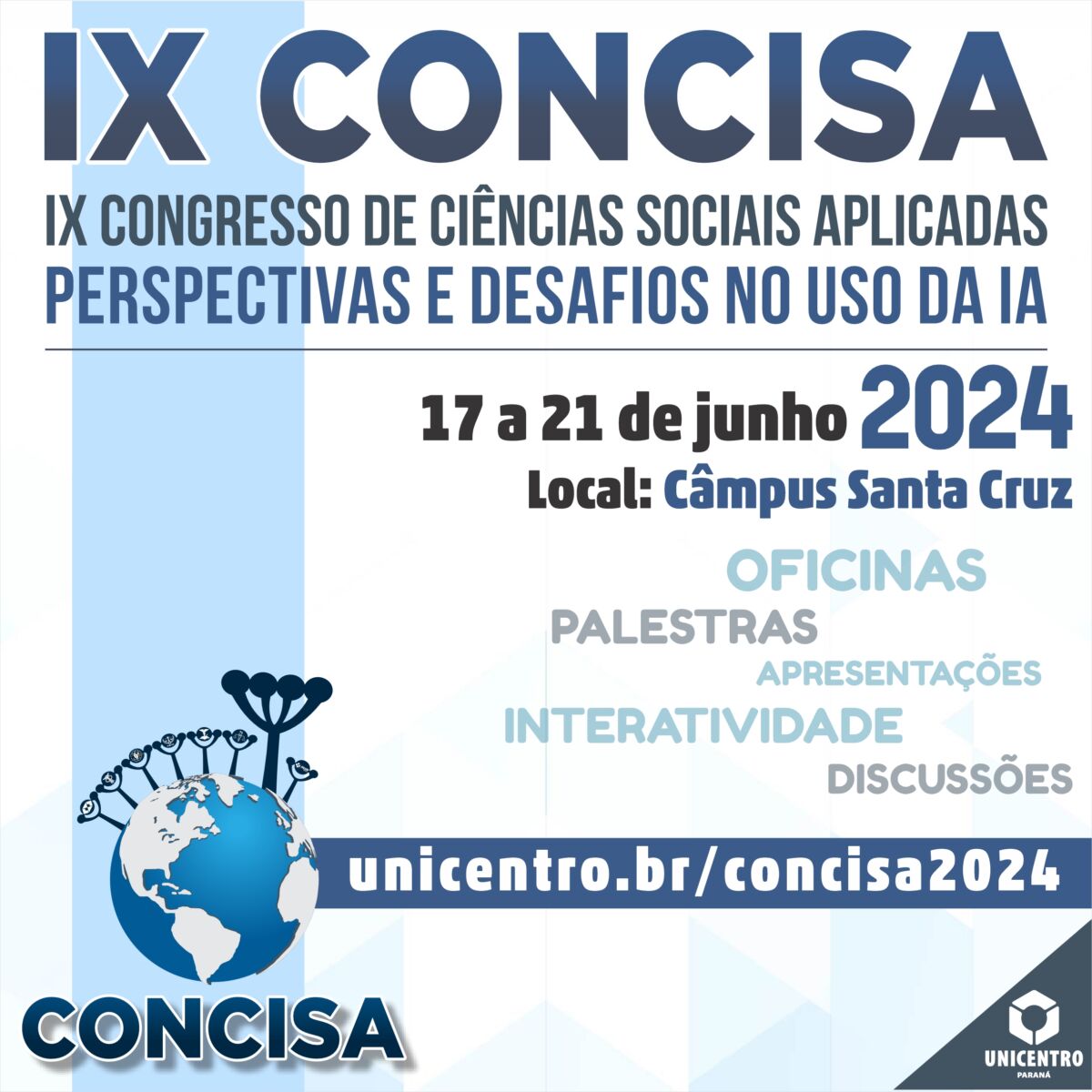 Inscrições para o 9º Congresso de Ciências Sociais Aplicadas da Unicentro (Concisa) estão abertas