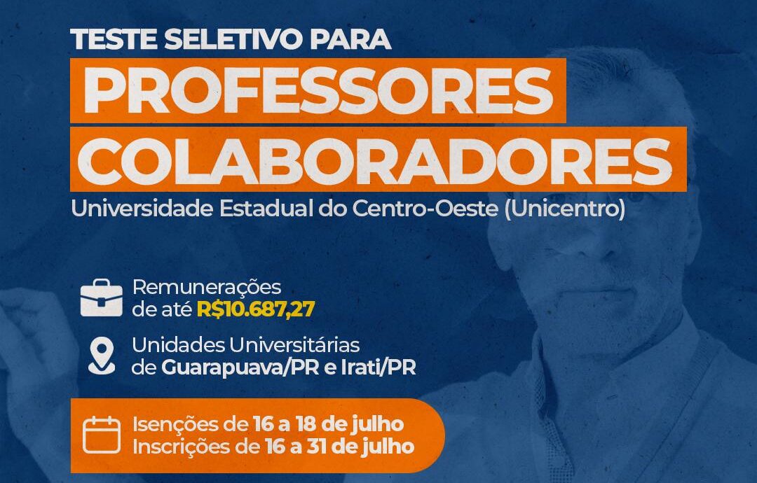 Unicentro abre processo seletivo para professores colaboradores: salários chegam a R$ 10,6 mil