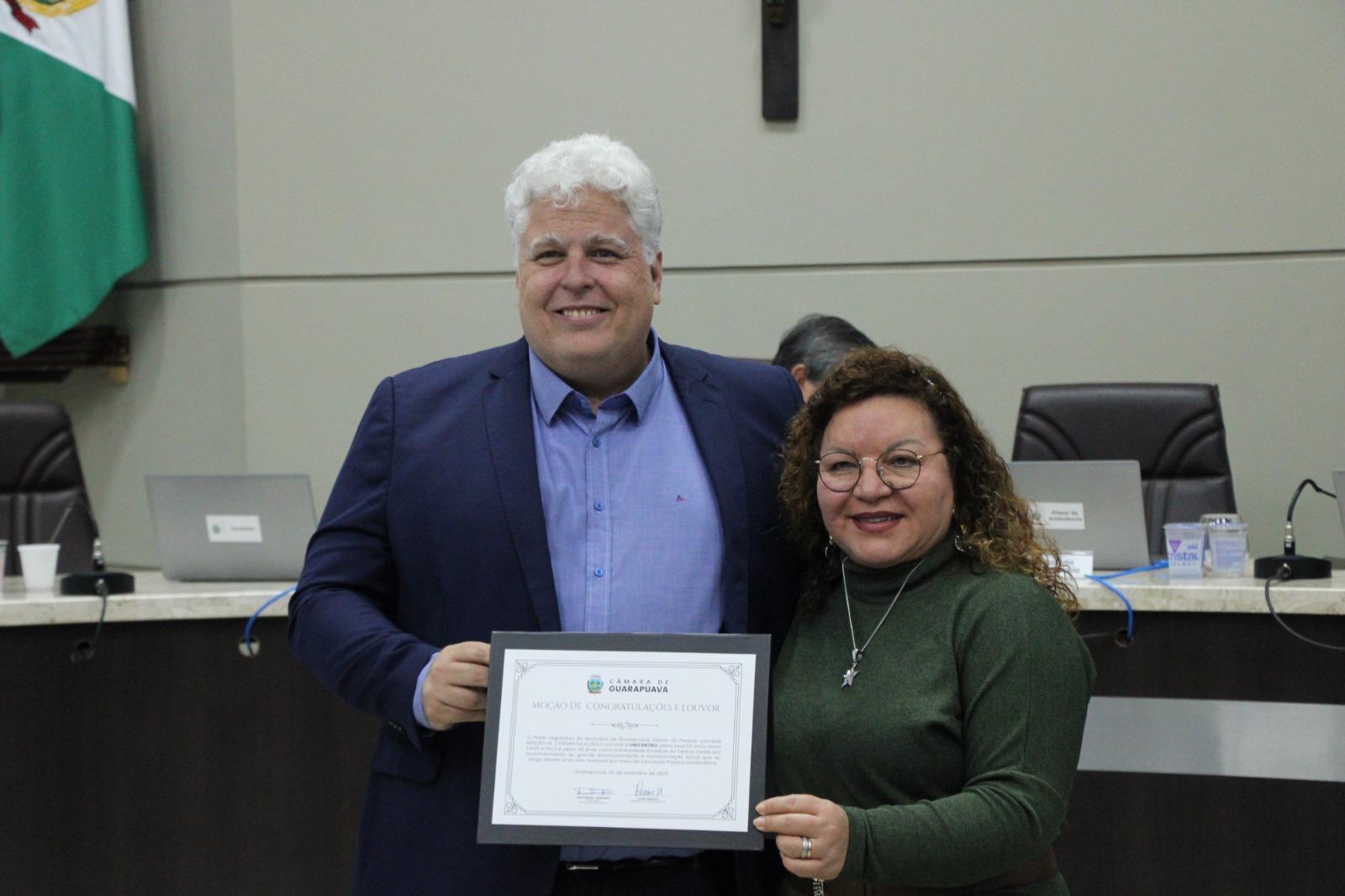 Câmara de Vereadores de Guarapuava homenageia Unicentro pelos 55 anos de Ensino Superior e 35 anos como universidade estadual