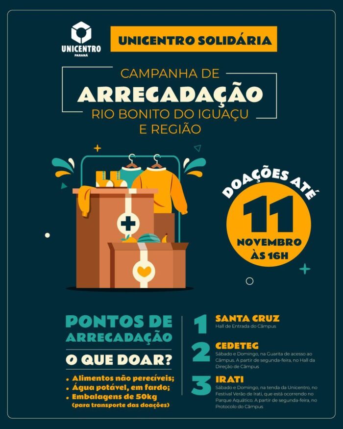 Unicentro abre pontos de arrecadação para doações às cidades atingidas por tornado no Centro-Sul do Paraná
