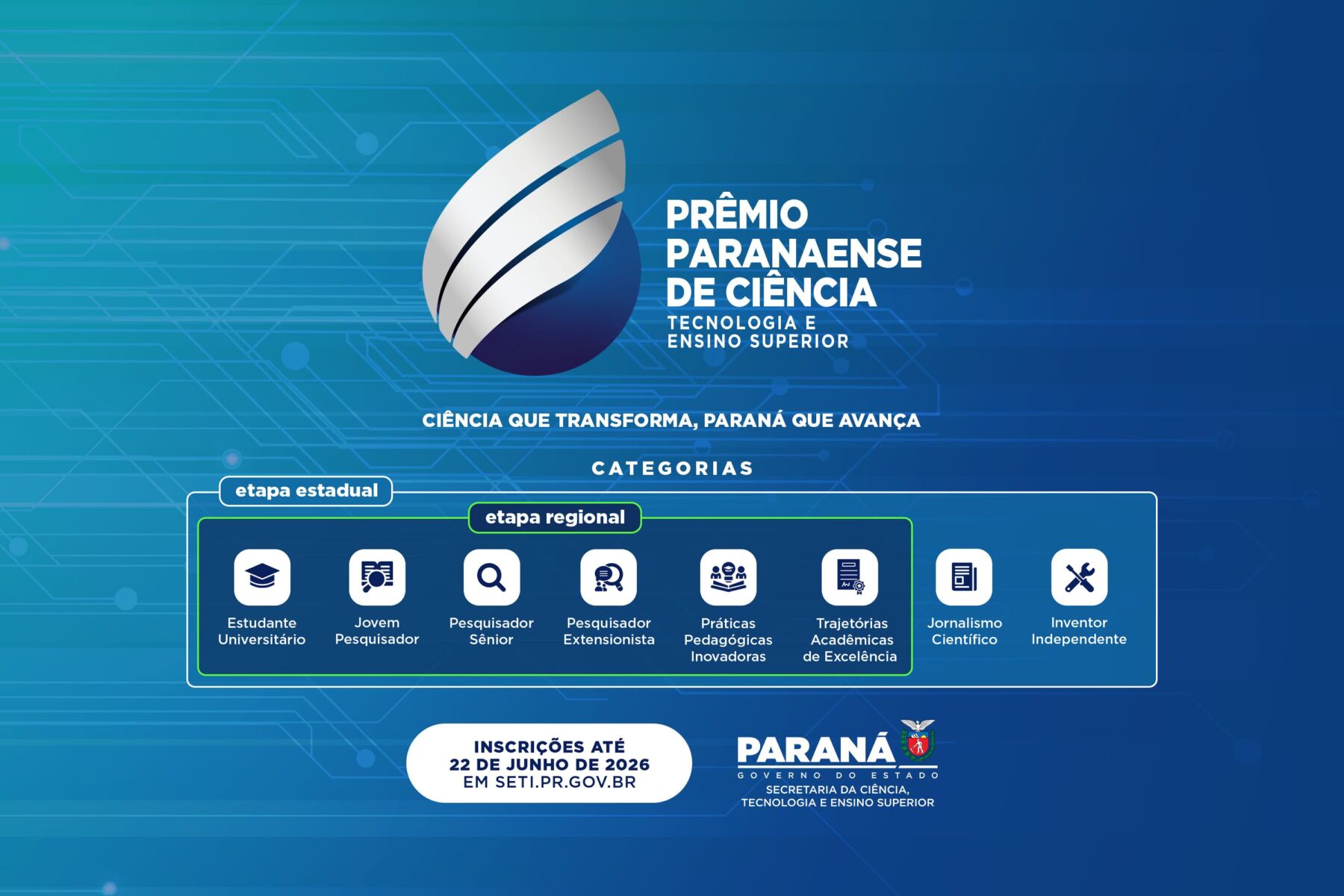 Com novo formato regionalizado, Prêmio Paranaense de Ciência recebe inscrições até junho