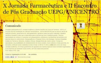 X Jornada Farmacêutica e II Encontro de Pós Graduação UEPG/Unicentro