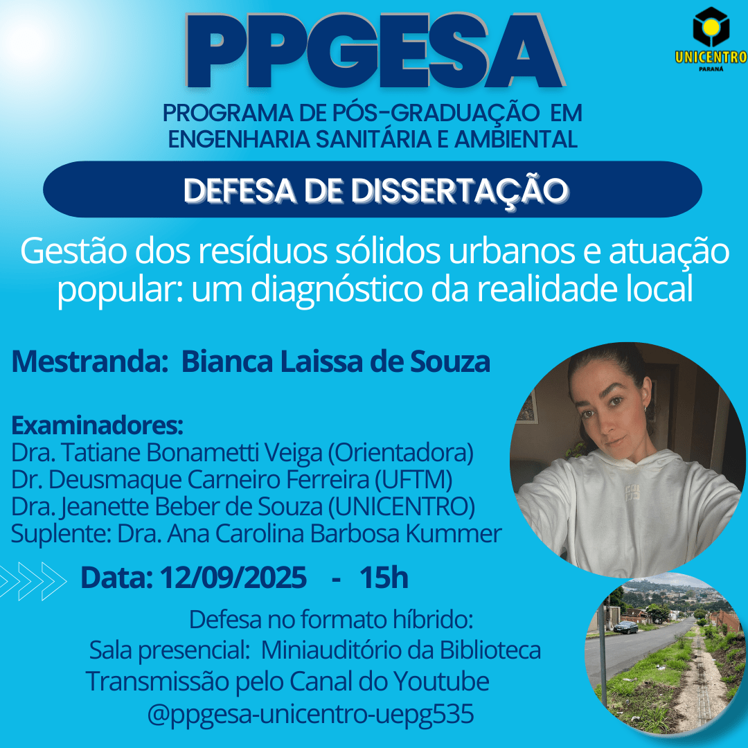 Defesa PPGESA – UNICENTRO  Bianca Laissa de Souza, 12/09/2025 – 15h