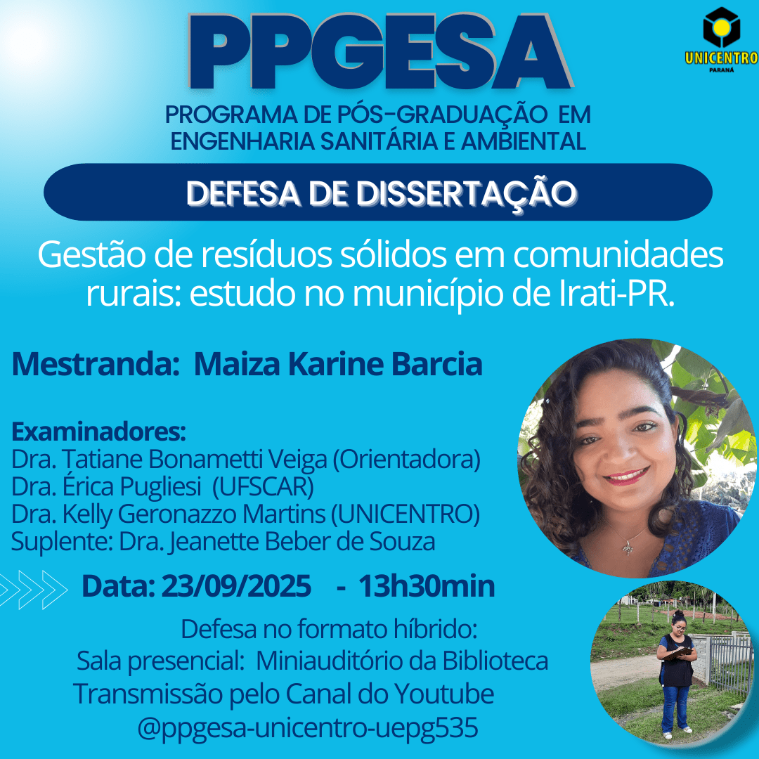 Defesa PPGESA/UNICENTRO – Maiza Karine Barcia, 23/09/2025 – 13:30h