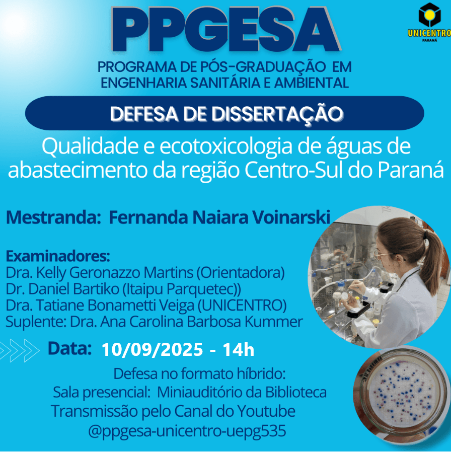 Defesa PPGESA/UNICENTRO Fernanda Naiara Voinarski, alteração de data para 10/09/2025 – 14h