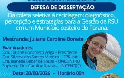 Defesa de dissertação – Juliana Caroline Bonete, 28/08/2026 – 09h