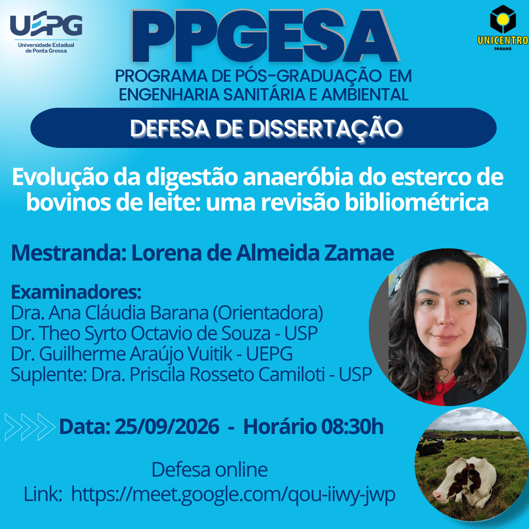 Defesa de dissertação PPGESA – Lorena de Almeida Zamae, 25/09/2026 – 08:30h
