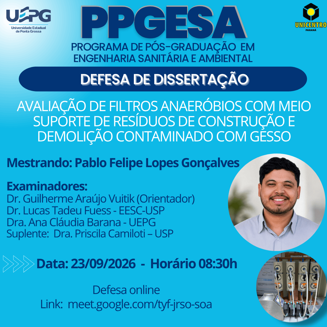 Defesa de dissertação PPGESA – Pablo Felipe Lopes Gonçalves, 23/09/2026 – 08:30h