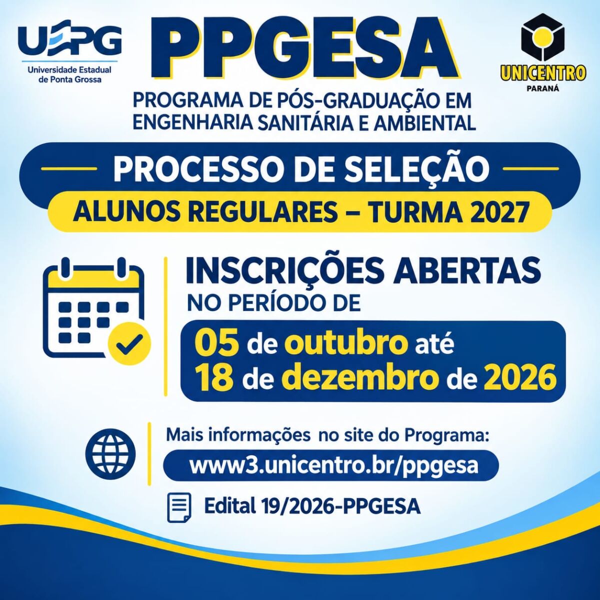Edital 19/2026 – Abertura de inscrições para seleção de Alunos Regulares – turma 2027.