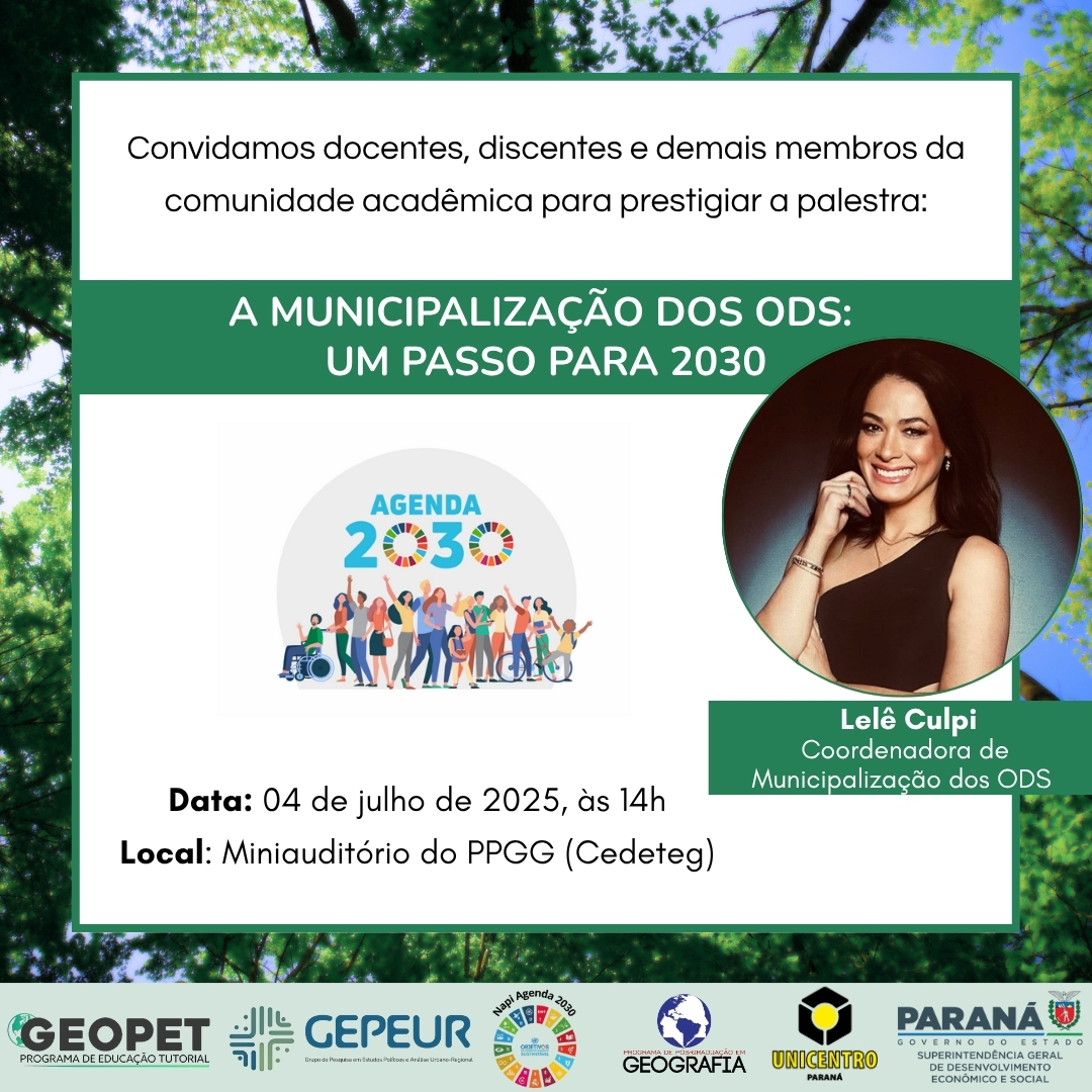 Palestra: A municipalização dos ODS: Um passo para 2030