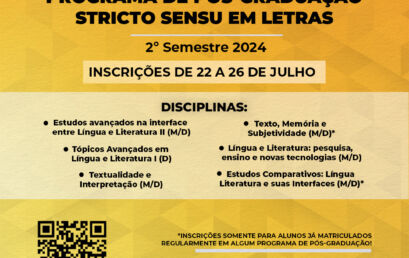 Inscrições para aluno não regular do PPGL – Disciplinas do 2º Semestre/2024